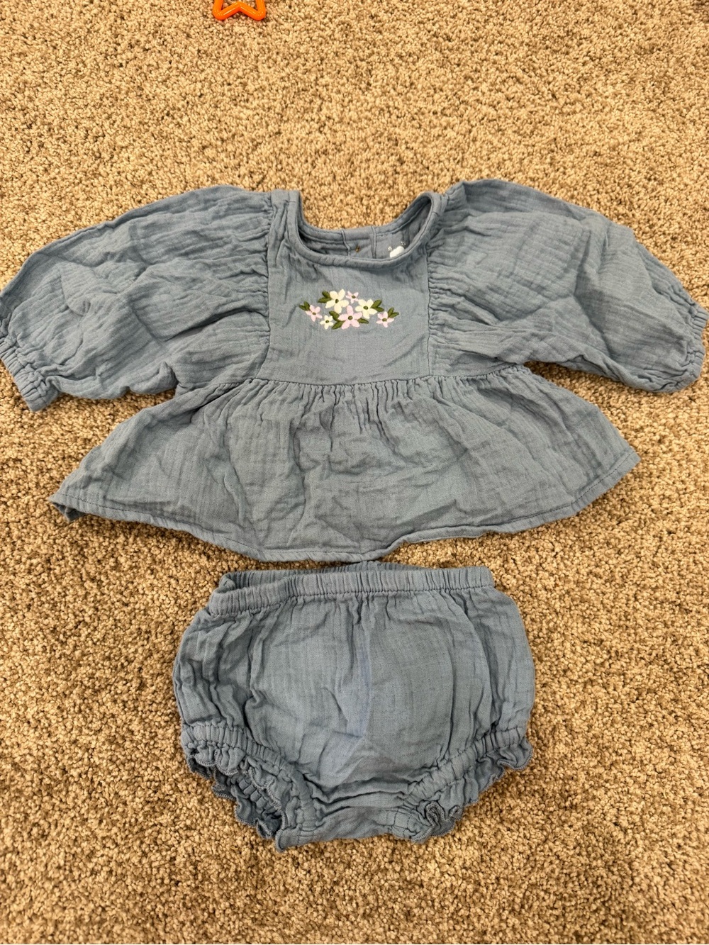 cloud island Blue Cotton Muslin Top & Diaper Cover Set